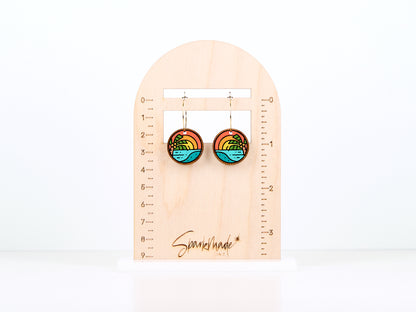 Sunrise Beach Hand Painted Walnut Hoop Earrings