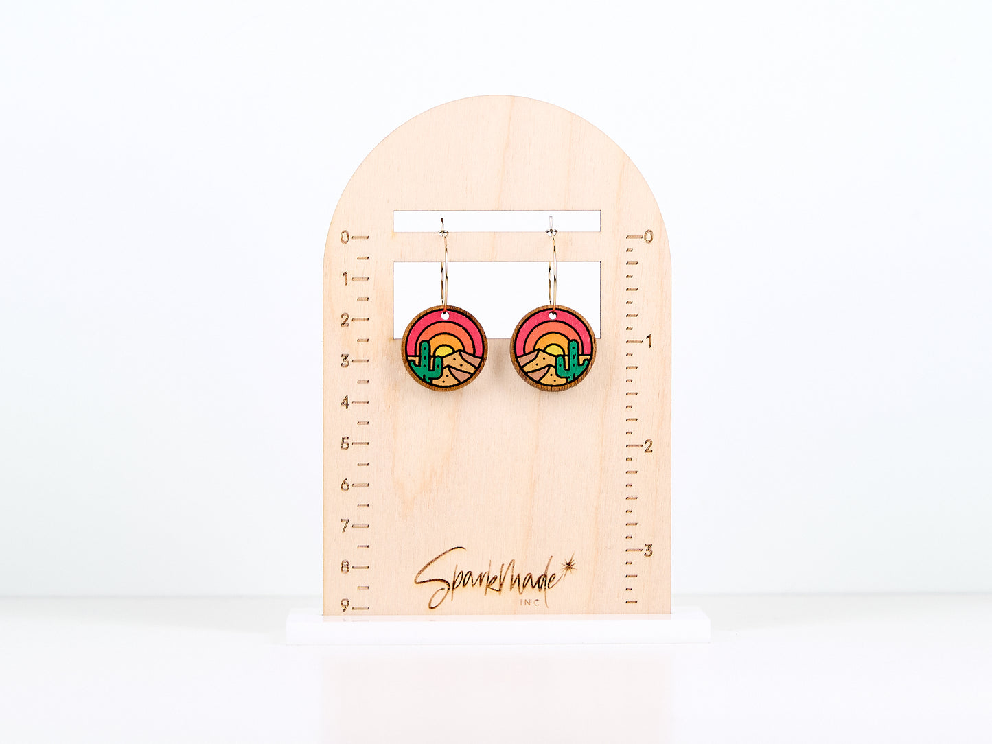 Sunrise Desert Hand Painted Walnut Hoop Earrings