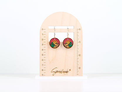 Sunrise Desert Hand Painted Walnut Hoop Earrings
