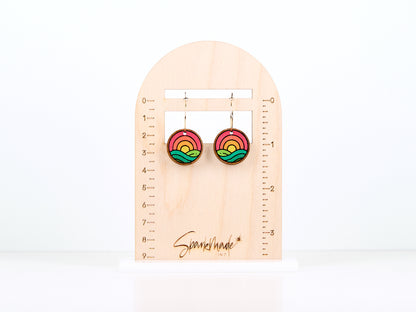 Sunrise Meadow Hand Painted Walnut Hoop Earrings