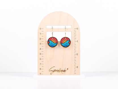 Sunrise Ocean Hand Painted Walnut Hoop Earrings