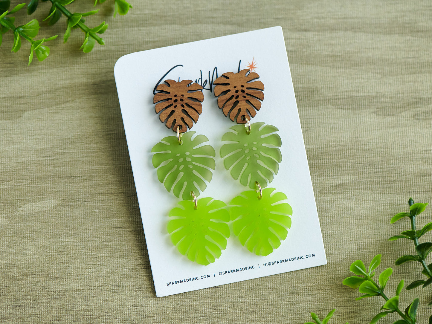 Triple Monstera Drop Earrings