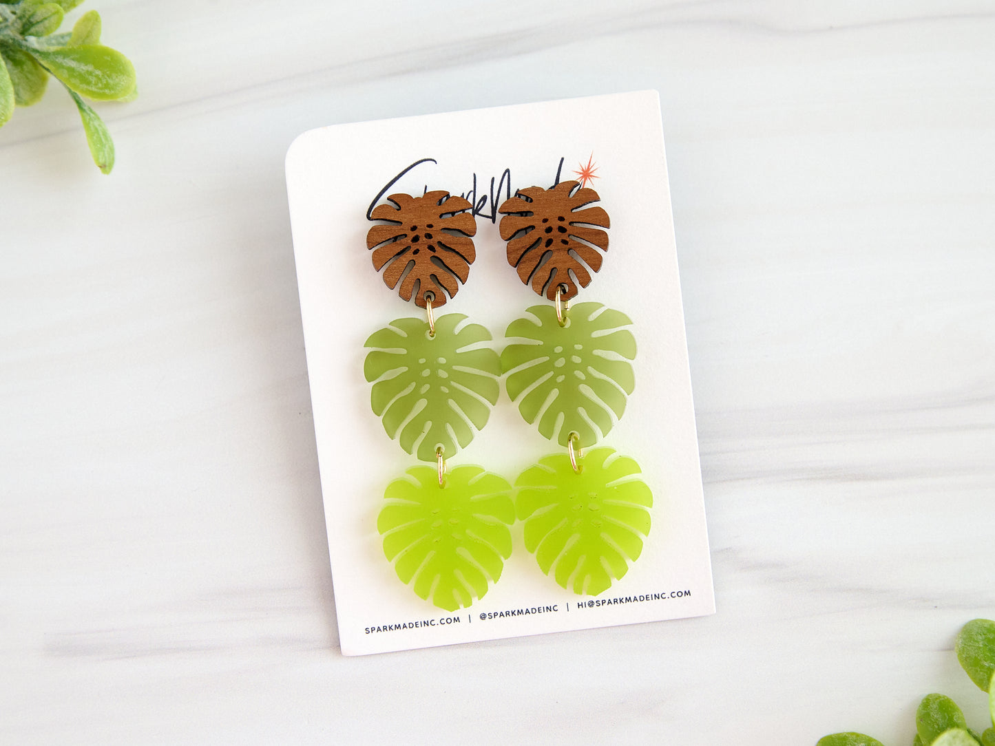Triple Monstera Drop Earrings
