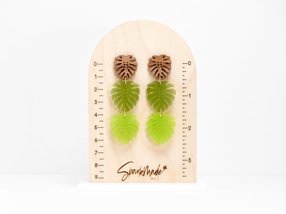 Triple Monstera Drop Earrings