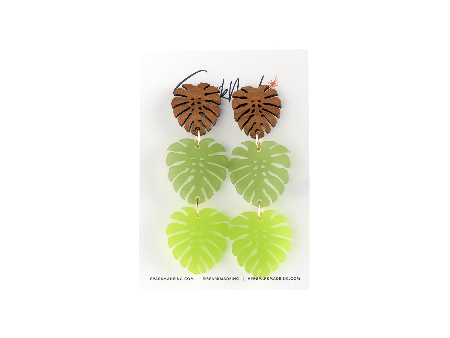 Triple Monstera Drop Earrings