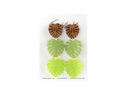 Triple Monstera Drop Earrings