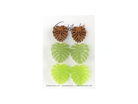 Triple Monstera Drop Earrings