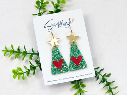 Whimsical Glitter Christmas Tree Earrings