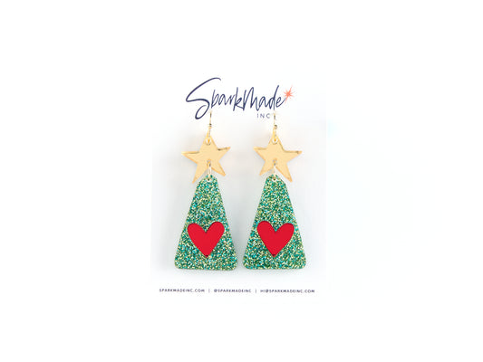 Whimsical Glitter Christmas Tree Earrings